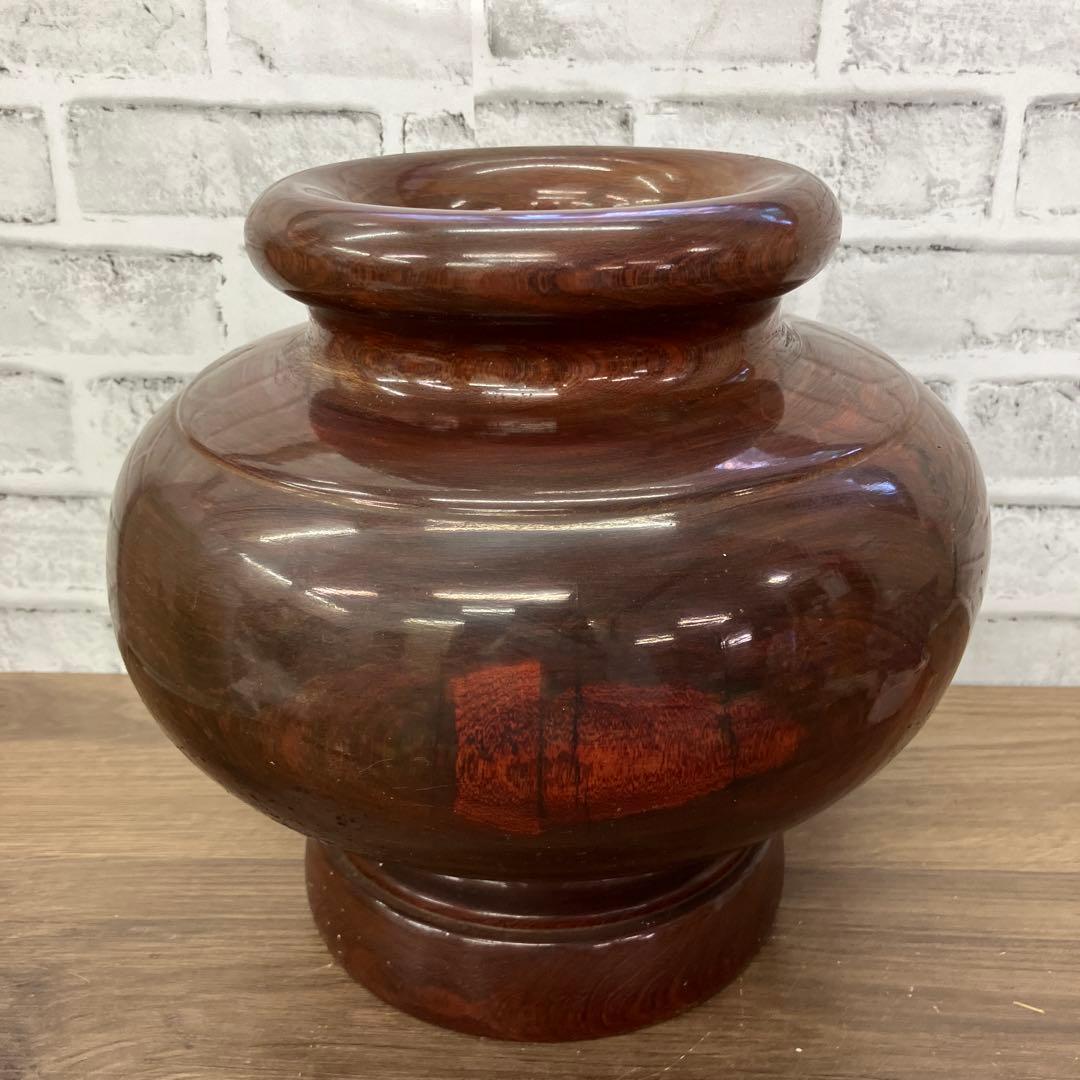 2F 花瓶 木製 木工芸 壺 置物 ウッドベース オブジェ 天然木 飾り 骨董