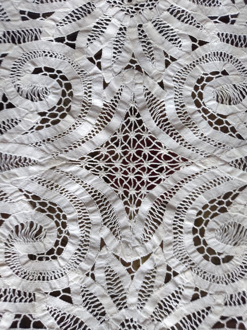 花柄レーステーブルクロス ホワイト ハンドメイド　ビンテージ