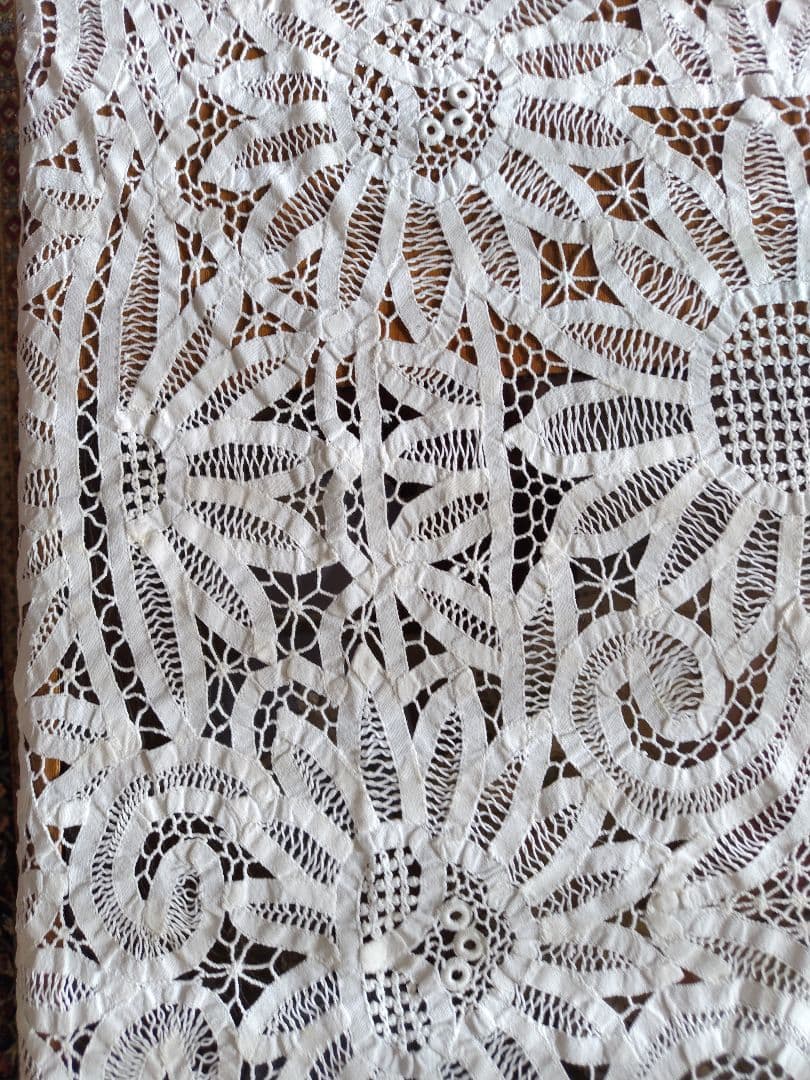 花柄レーステーブルクロス ホワイト ハンドメイド　ビンテージ