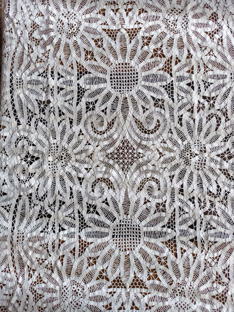 花柄レーステーブルクロス ホワイト ハンドメイド　ビンテージ