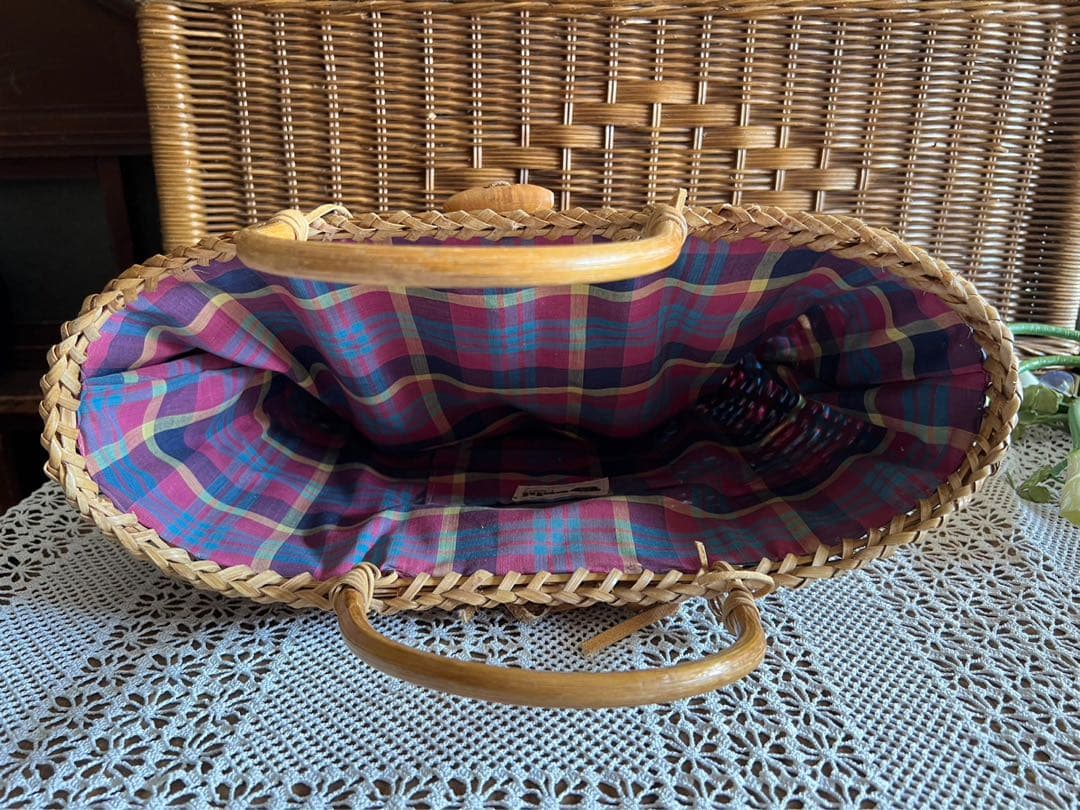 バスケット かご カゴバッグ インテリア チェック柄裏地
