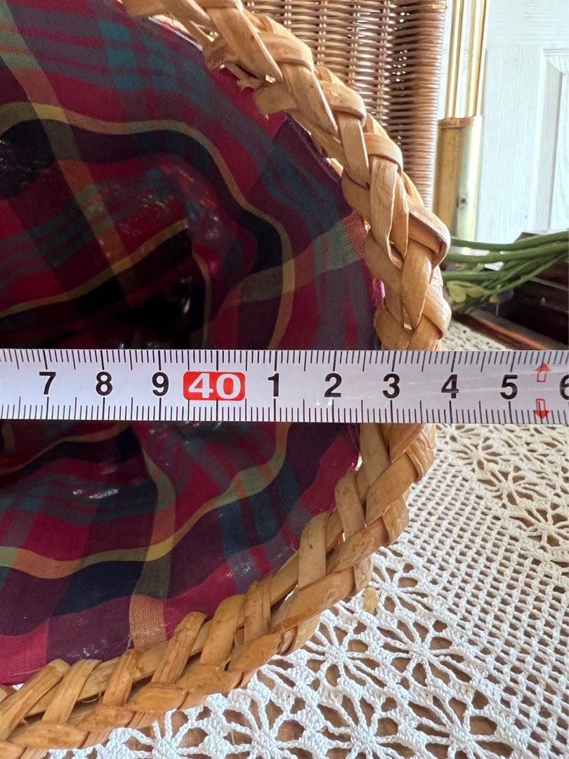 バスケット かご カゴバッグ インテリア チェック柄裏地