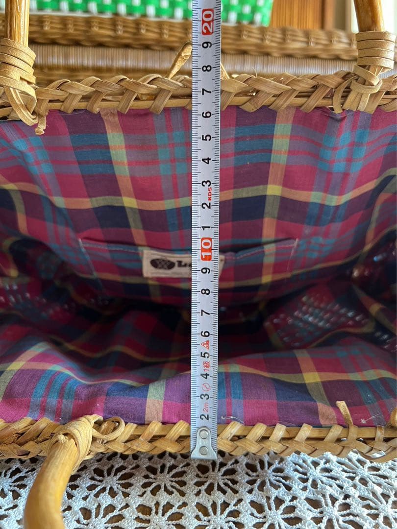 バスケット かご カゴバッグ インテリア チェック柄裏地