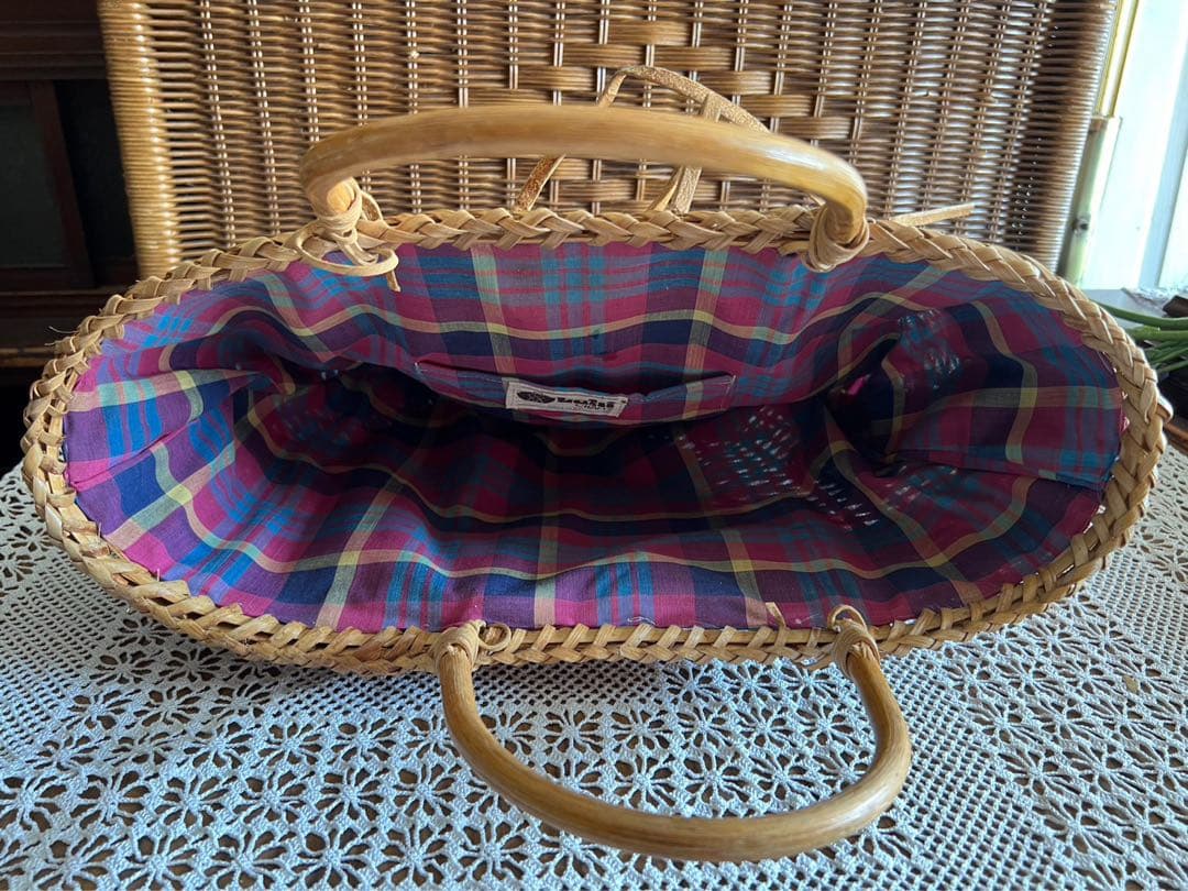 バスケット かご カゴバッグ インテリア チェック柄裏地