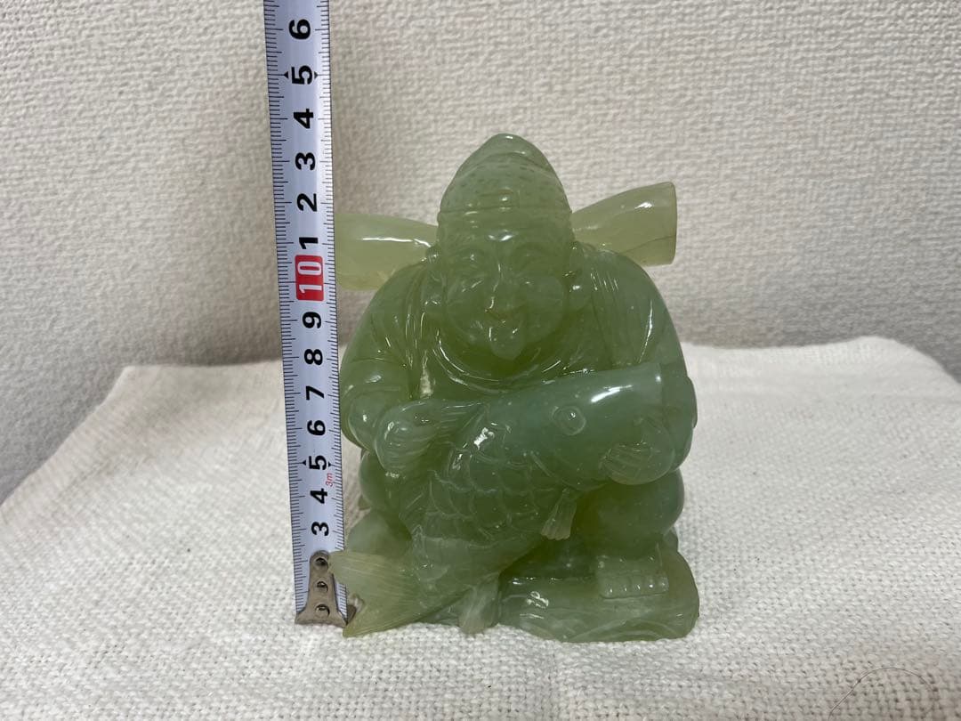 翡翠 玉 緑石 恵比寿 大黒天 2体 台座付 中国 七福神 3.7kg 像 置