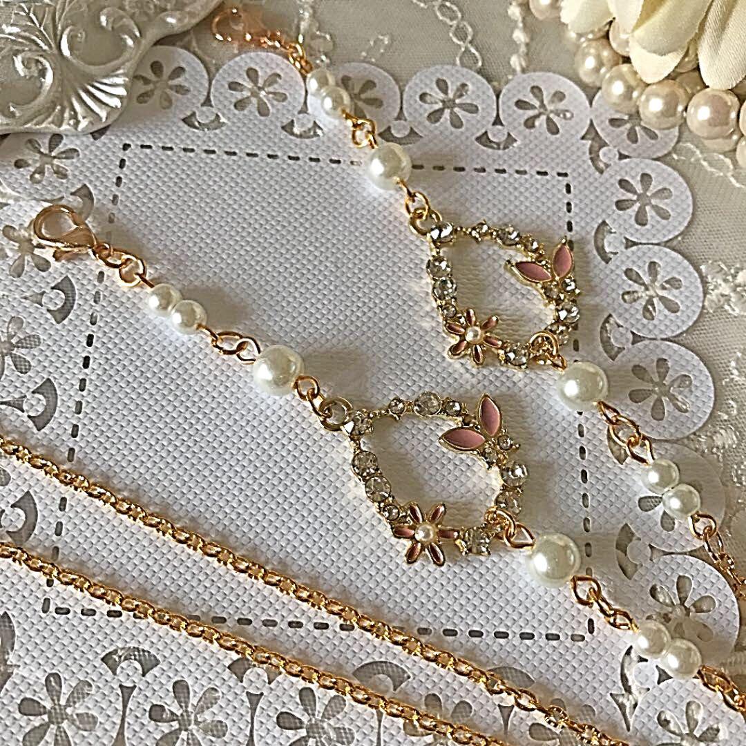 ♪❤️ 蝶々　しずく　ビジュー　マスクチェーン　メガネチェーン　ハンドメイド