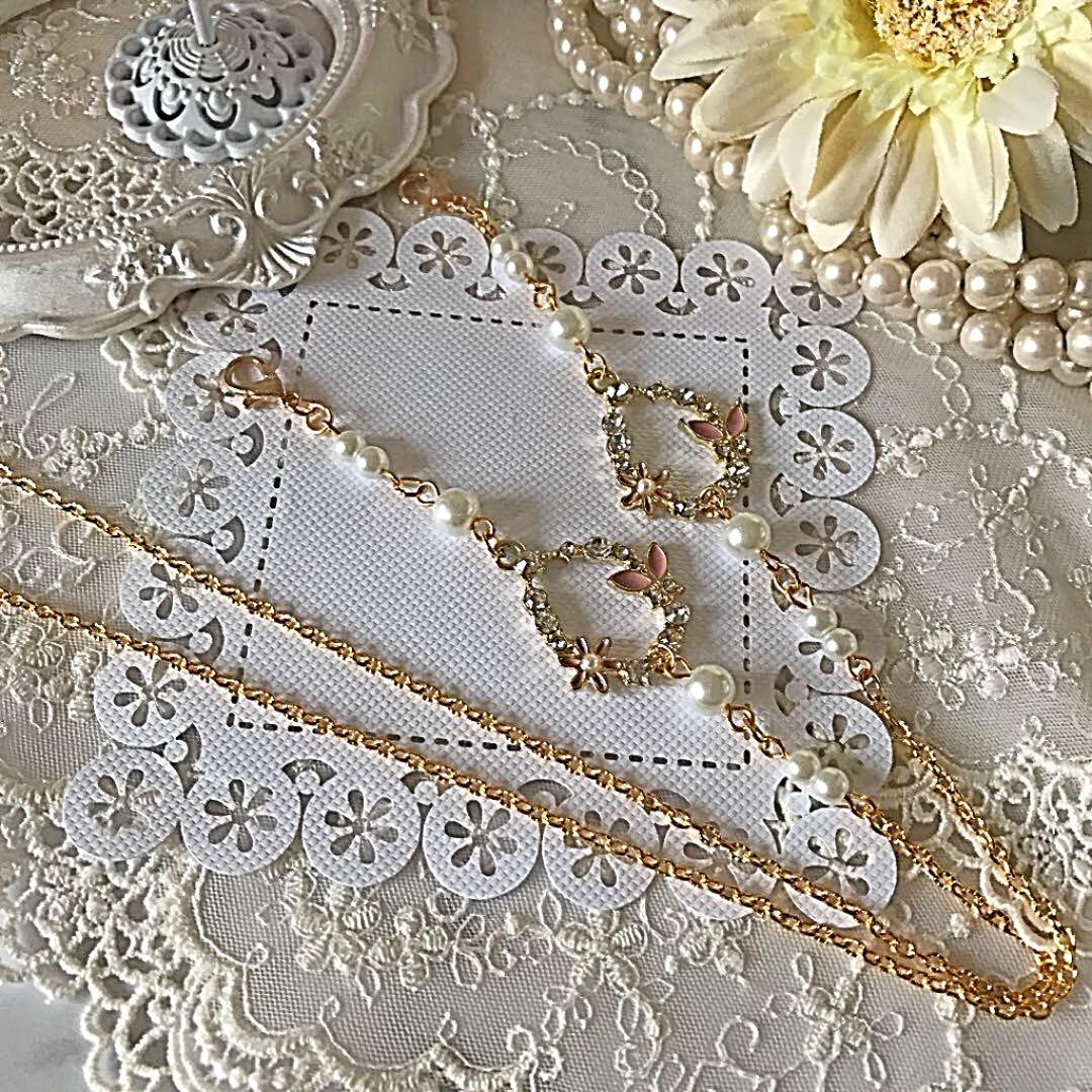 ♪❤️ 蝶々　しずく　ビジュー　マスクチェーン　メガネチェーン　ハンドメイド