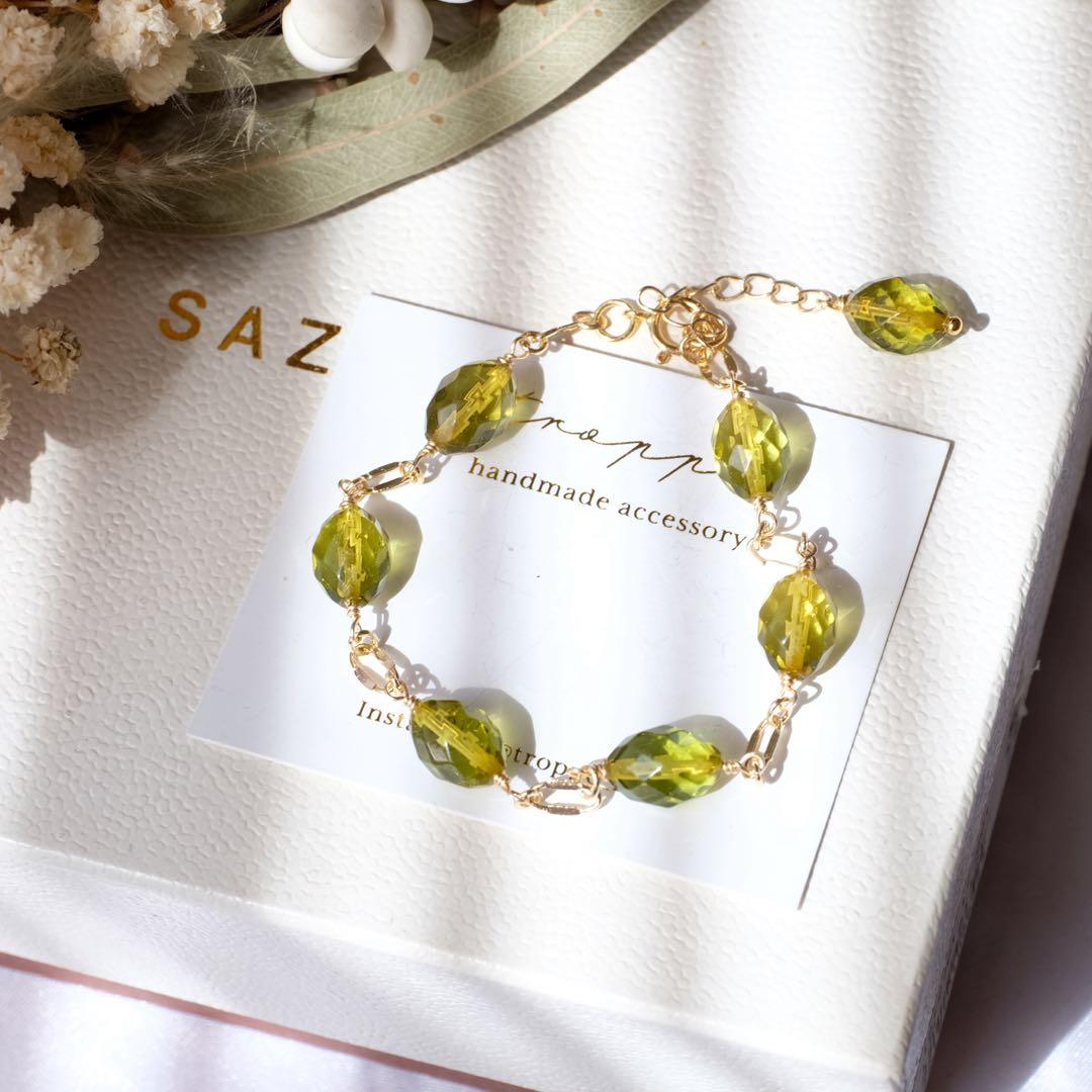 14kgfグリーンアンバーブレスレット