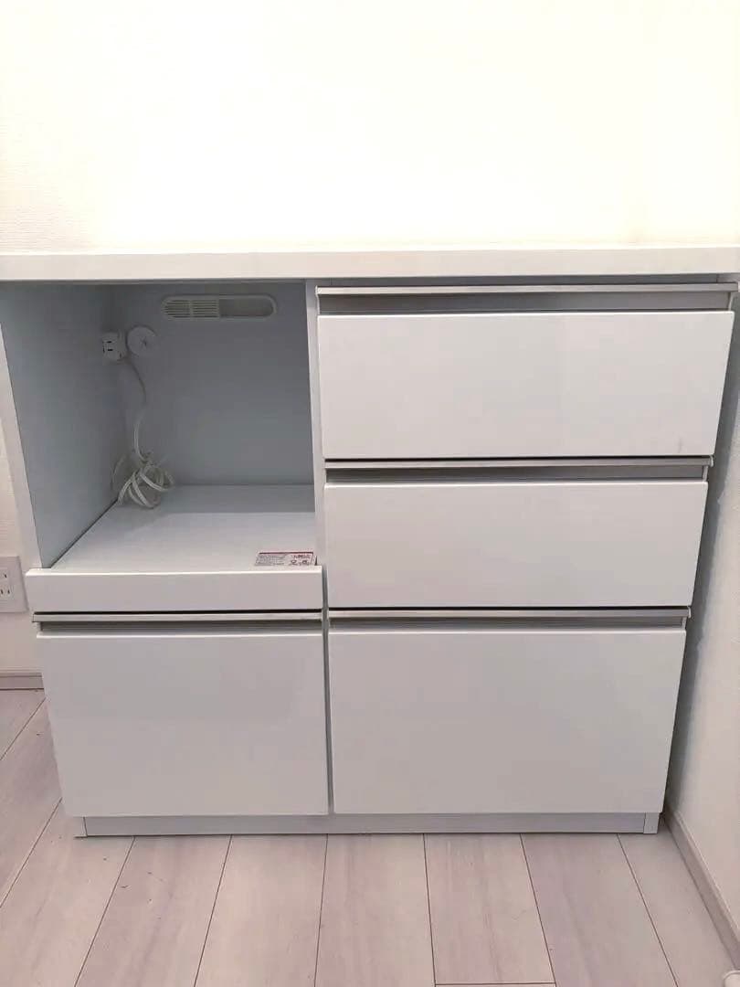 【送料無料】キッチンカウンター ワークス 幅90cm 完成品 レンジ台 食器棚