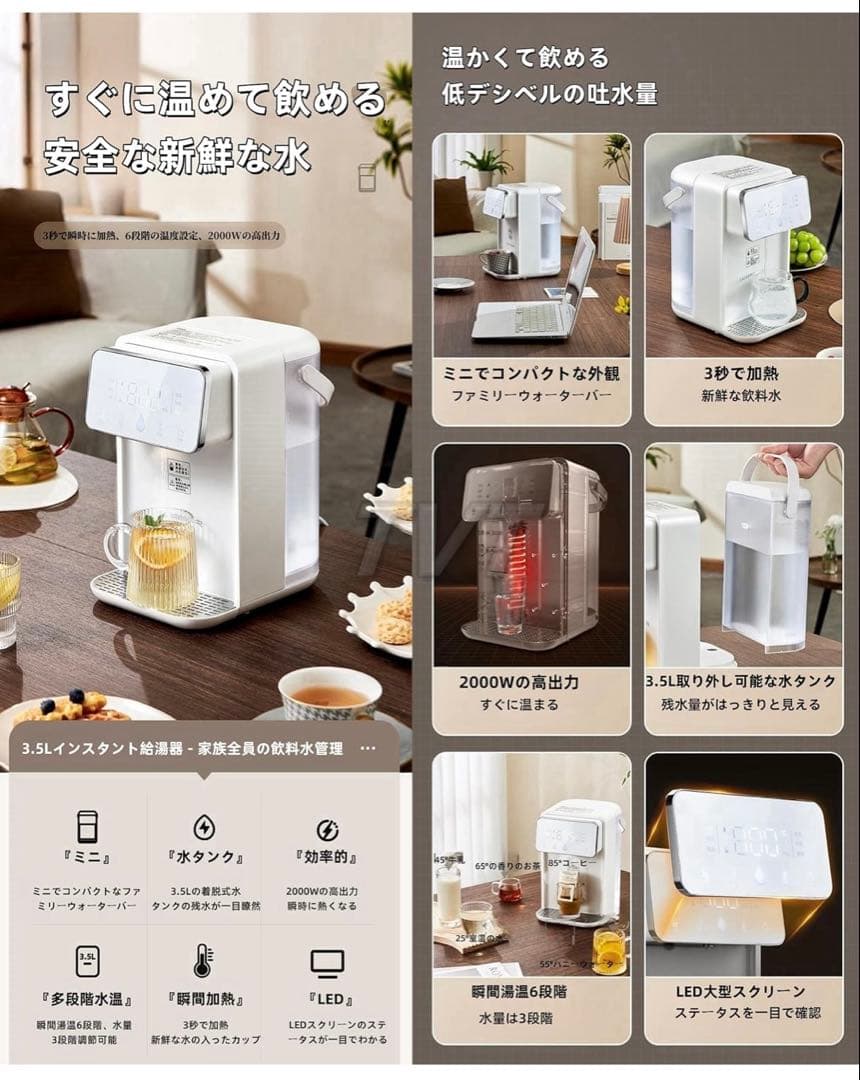 卓上ウォーターサーバー 水道水電気ケトル 湯沸かし3.5L