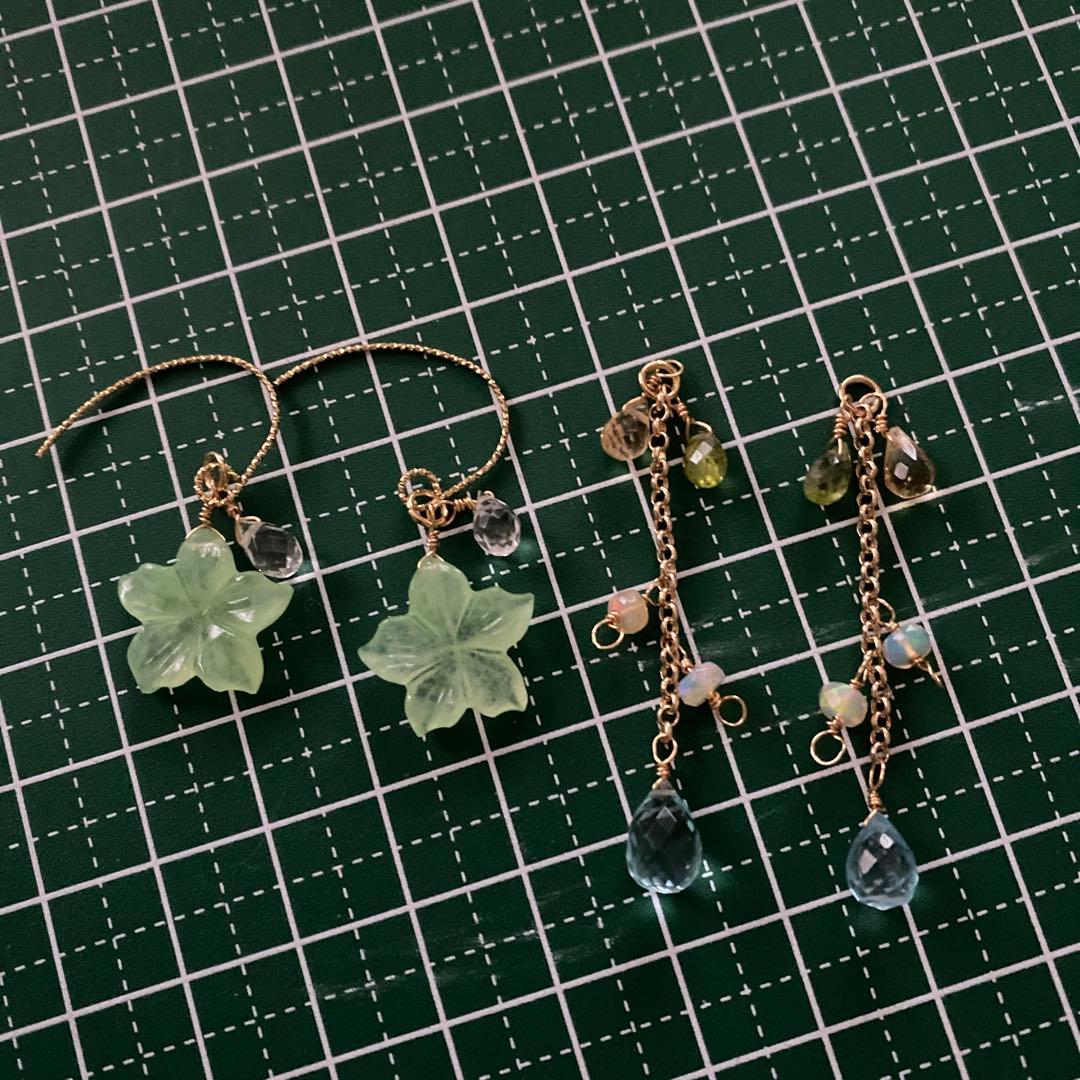 お取り置きです♪14kgf クワンツァイトジャスミンカービーングフラワーのピアス