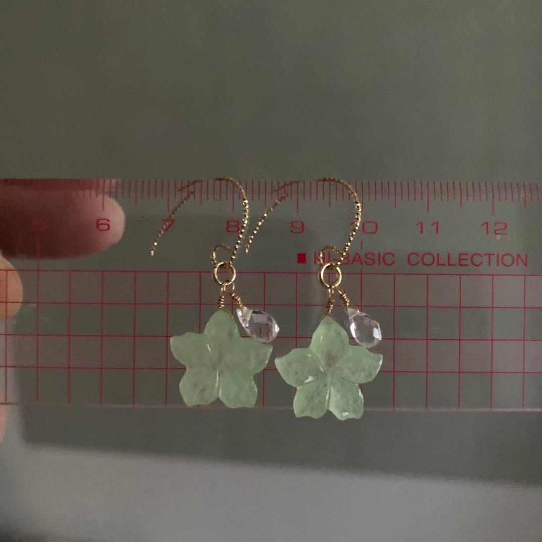 お取り置きです♪14kgf クワンツァイトジャスミンカービーングフラワーのピアス