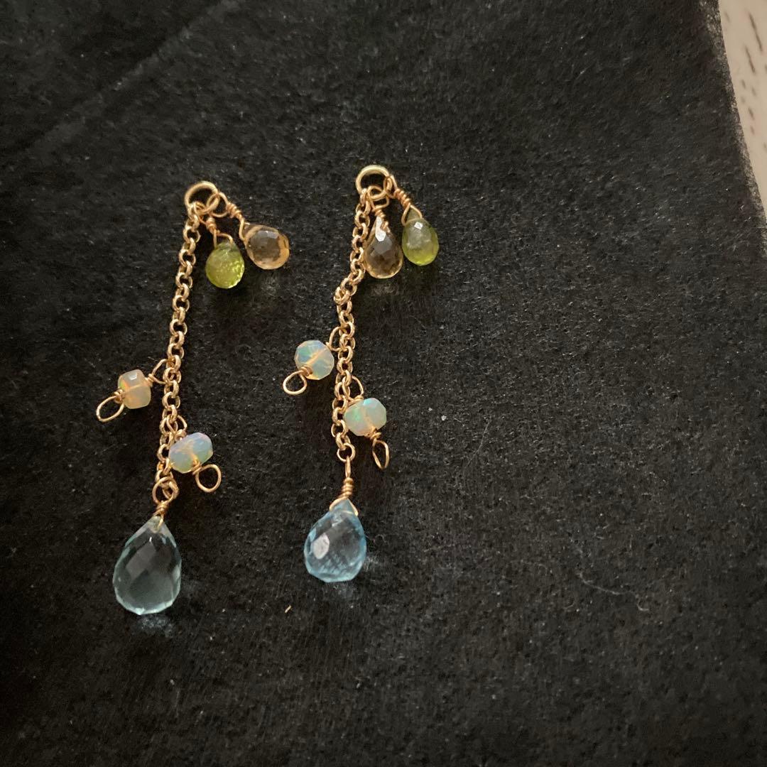 お取り置きです♪14kgf クワンツァイトジャスミンカービーングフラワーのピアス