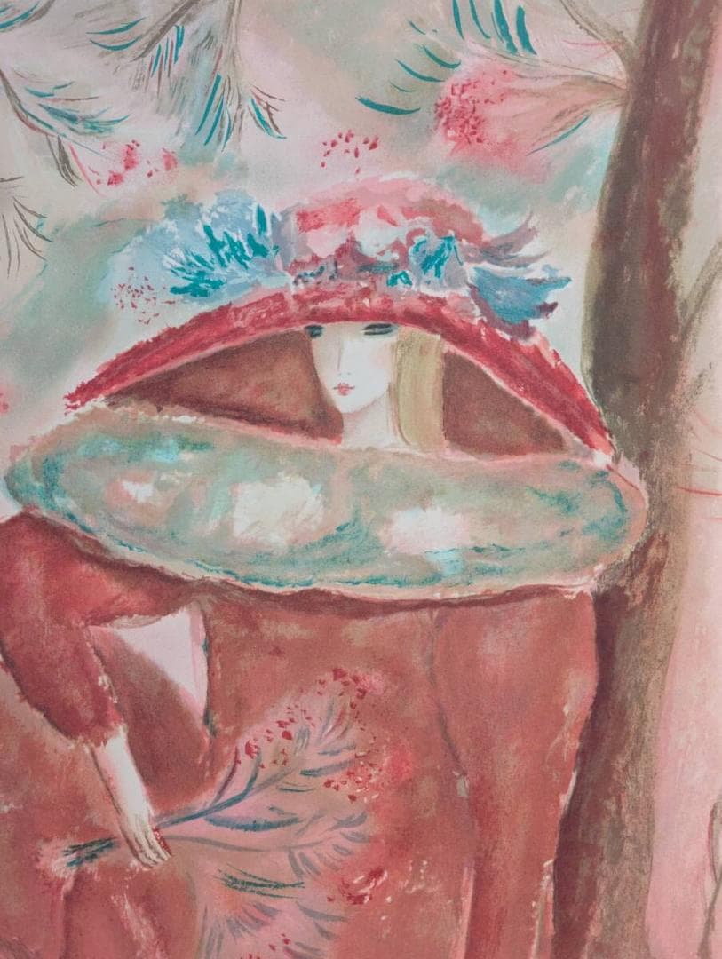 【真作】版画　クレール・アステックス　リトグラフ　赤い帽子のレディ　Z161