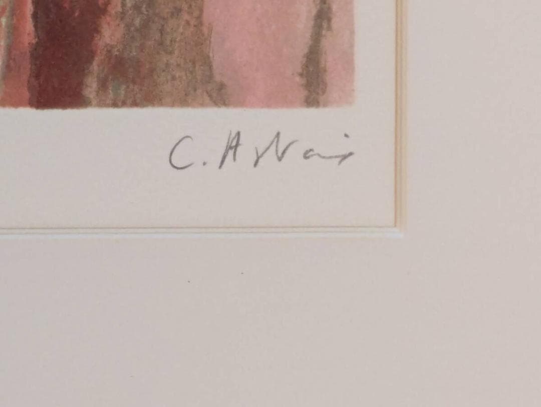 【真作】版画　クレール・アステックス　リトグラフ　赤い帽子のレディ　Z161