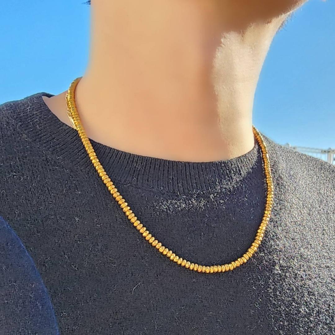 ヘマタイト 磁気 ネックレス ゴールドカラー 着脱簡単 マグネットクラスプ