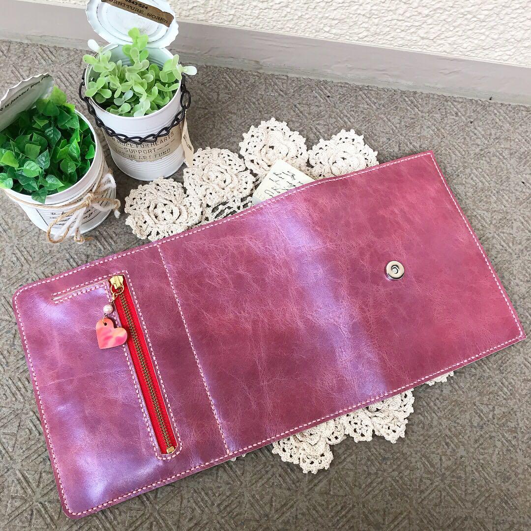 牛革 ワインピンク B6 手帳カバー 封筒型 ペンケース 付 本革 フルカバー
