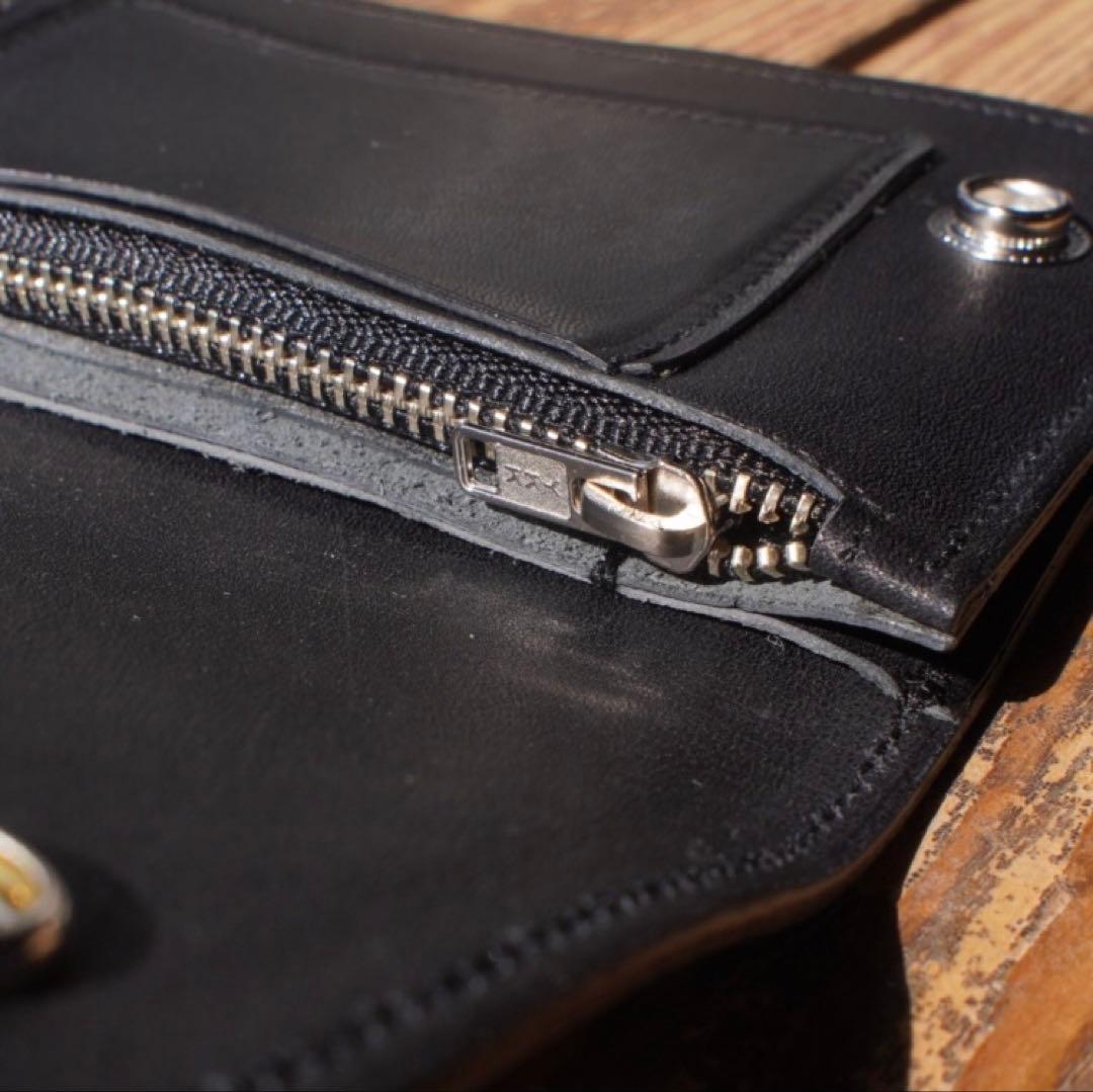 【即納品】トラッカーウォレット ミドル 栃木レザー 2層 シルバー　ハンドメイド