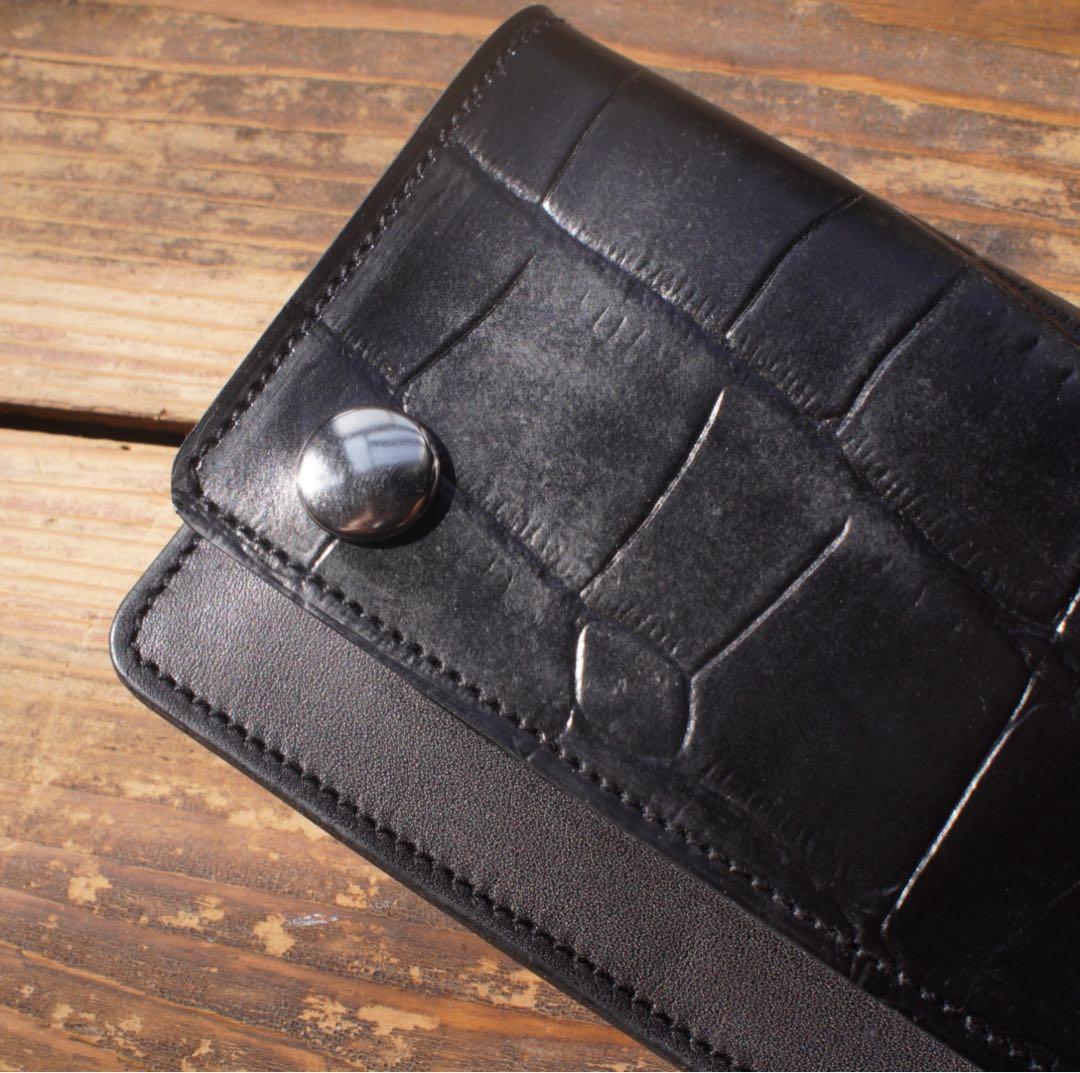 【即納品】トラッカーウォレット ミドル 栃木レザー 2層 シルバー　ハンドメイド