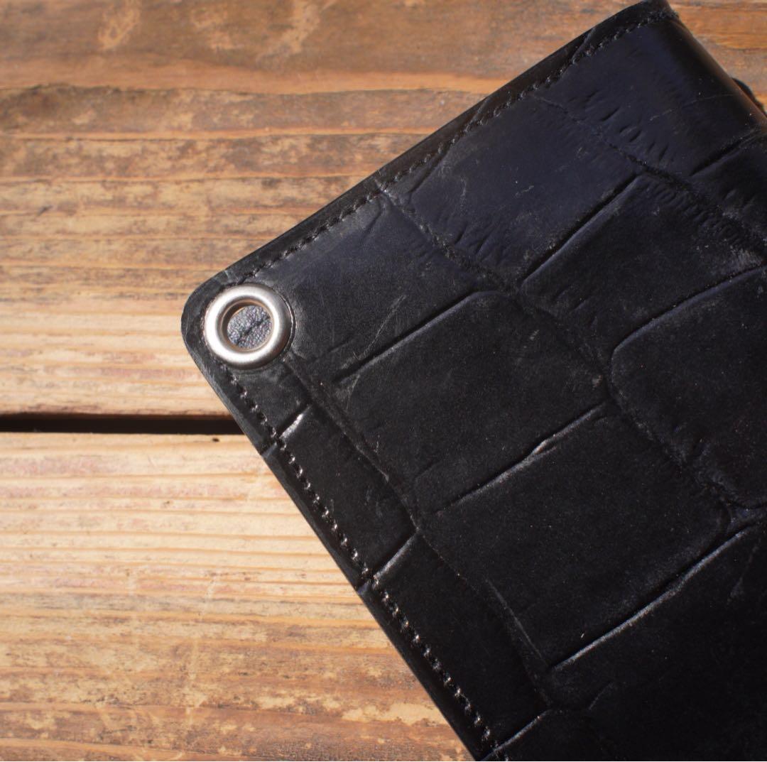 【即納品】トラッカーウォレット ミドル 栃木レザー 2層 シルバー　ハンドメイド