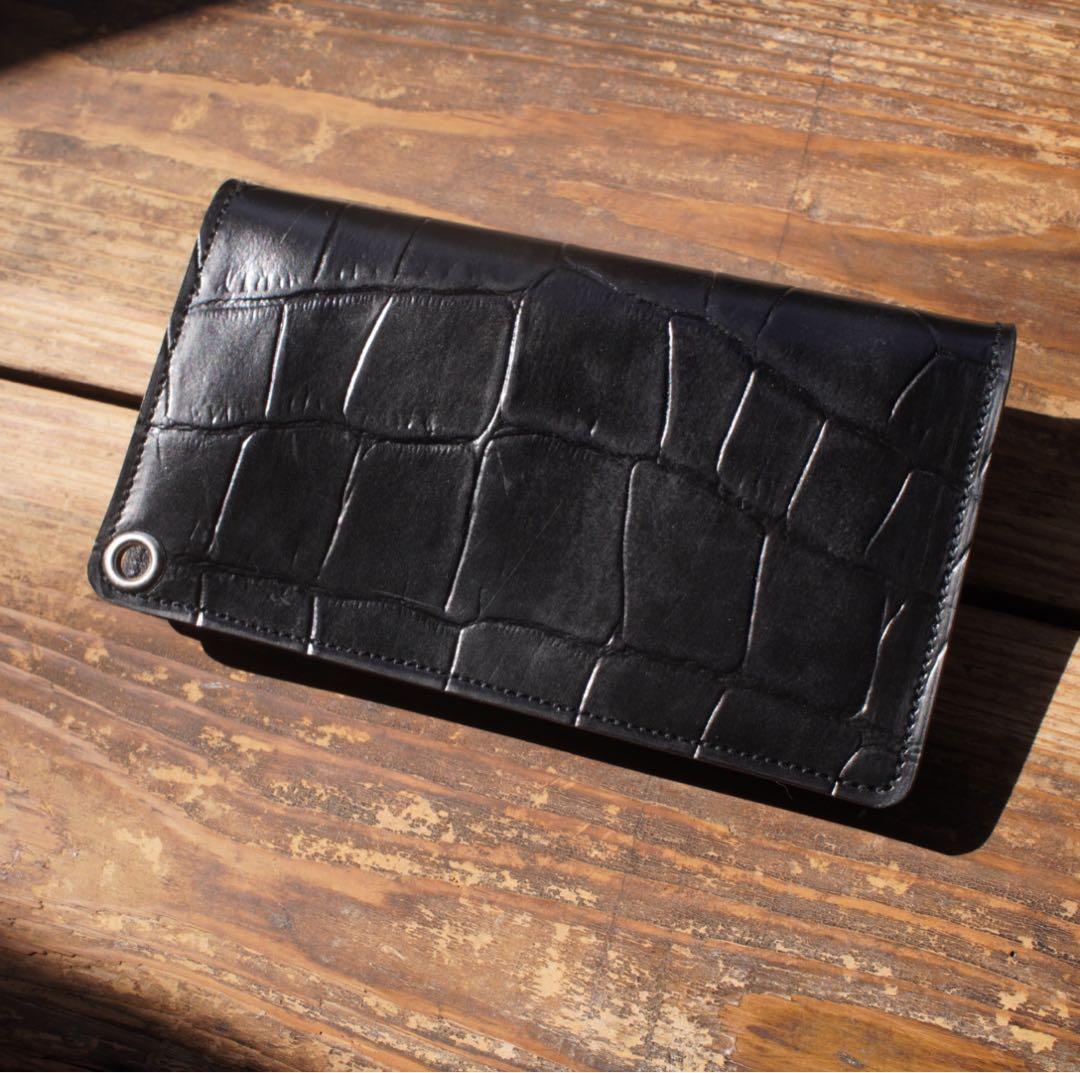 【即納品】トラッカーウォレット ミドル 栃木レザー 2層 シルバー　ハンドメイド