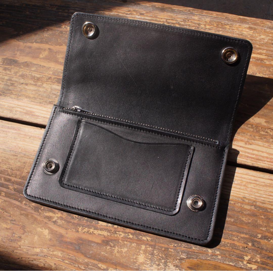 【即納品】トラッカーウォレット ミドル 栃木レザー 2層 シルバー　ハンドメイド