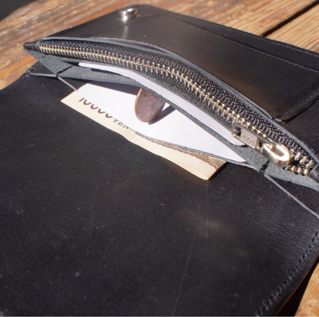 【即納品】トラッカーウォレット ミドル 栃木レザー 2層 シルバー　ハンドメイド