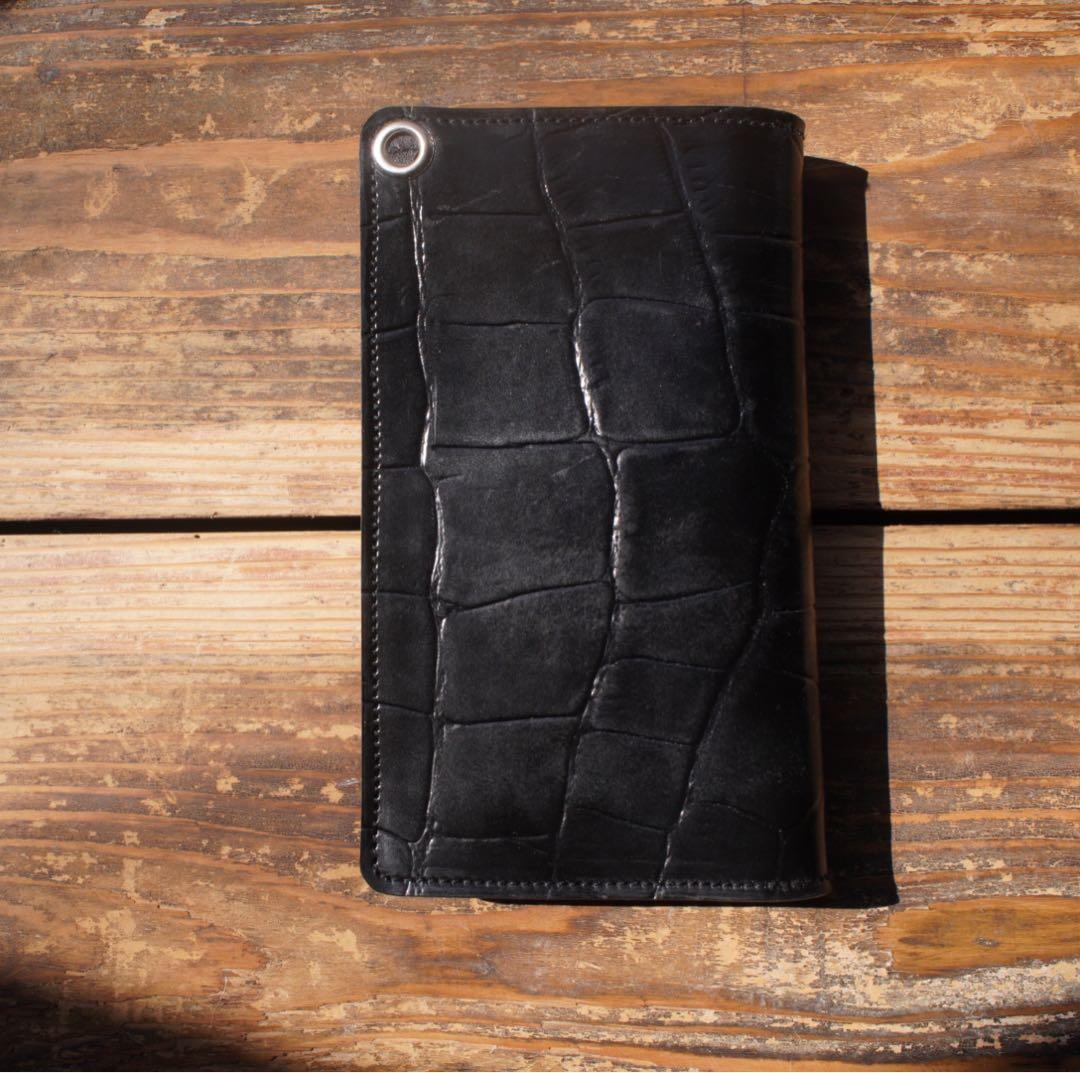 【即納品】トラッカーウォレット ミドル 栃木レザー 2層 シルバー　ハンドメイド