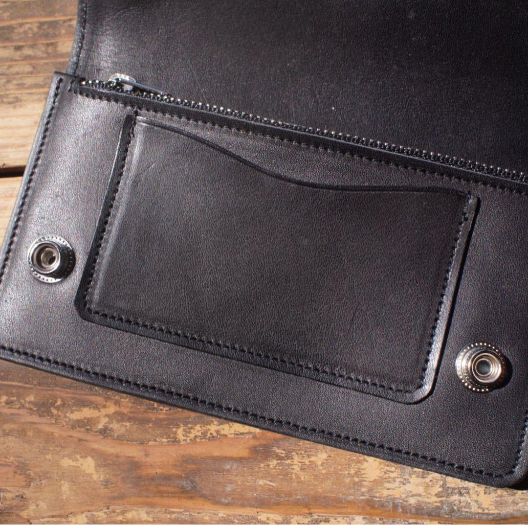 【即納品】トラッカーウォレット ミドル 栃木レザー 2層 シルバー　ハンドメイド