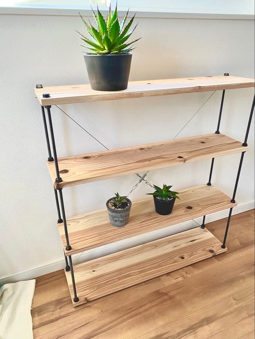 幅60cm☆ワイヤークロス 木製ラック☆食器棚☆木製シェルフ☆アイアンラック