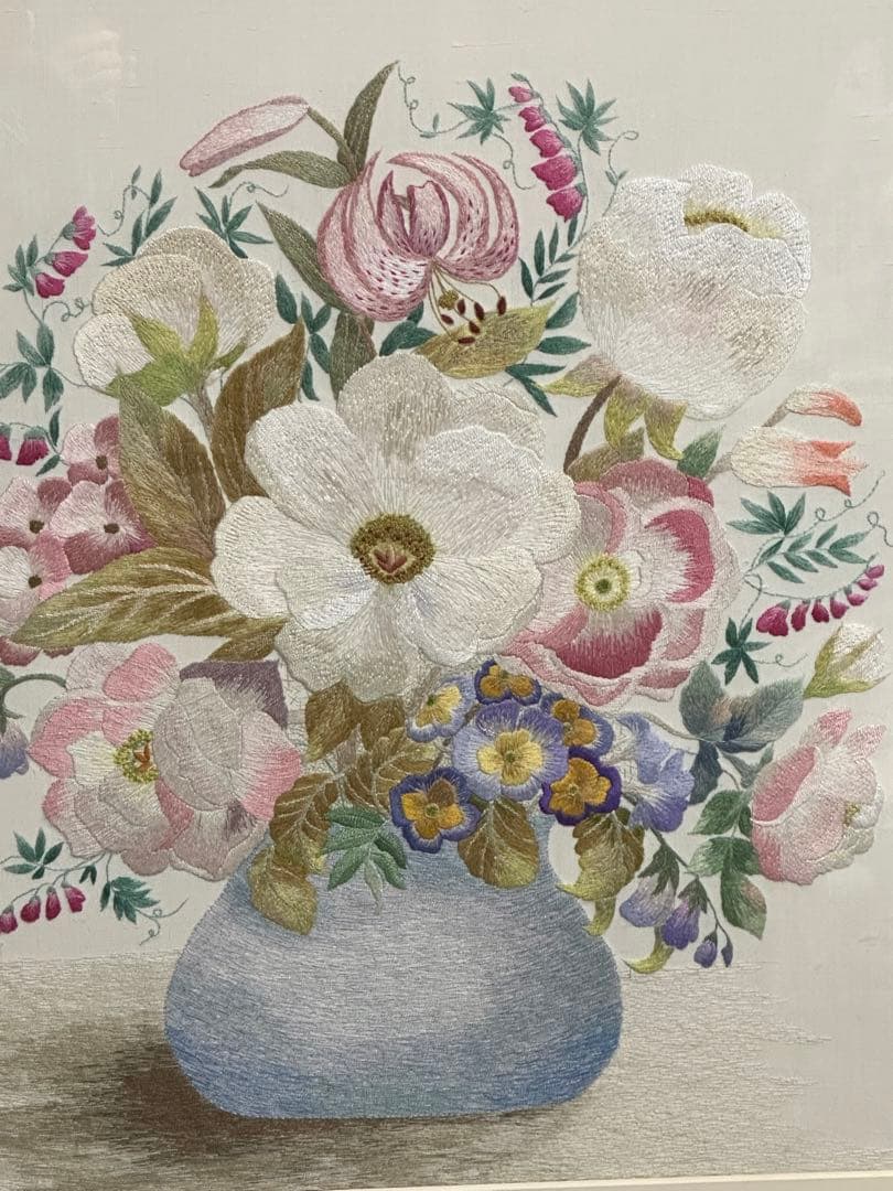 刺繍絵画　手作り　大型サイズ額縁　静物画　美術品　ア-ト インテリア