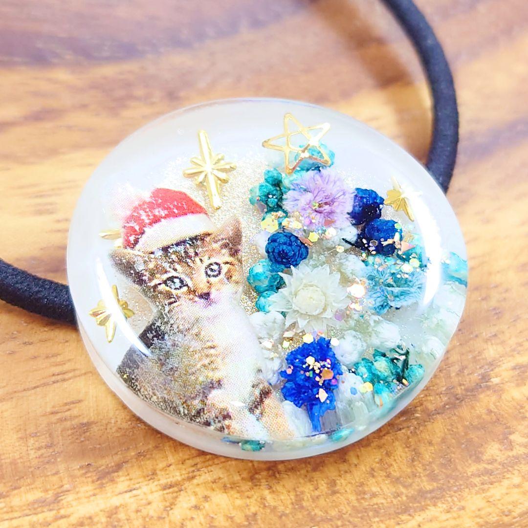 クリスマスツリーと猫ちゃんのヘアゴム ハンドメイド レジン サンタ ネックレス
