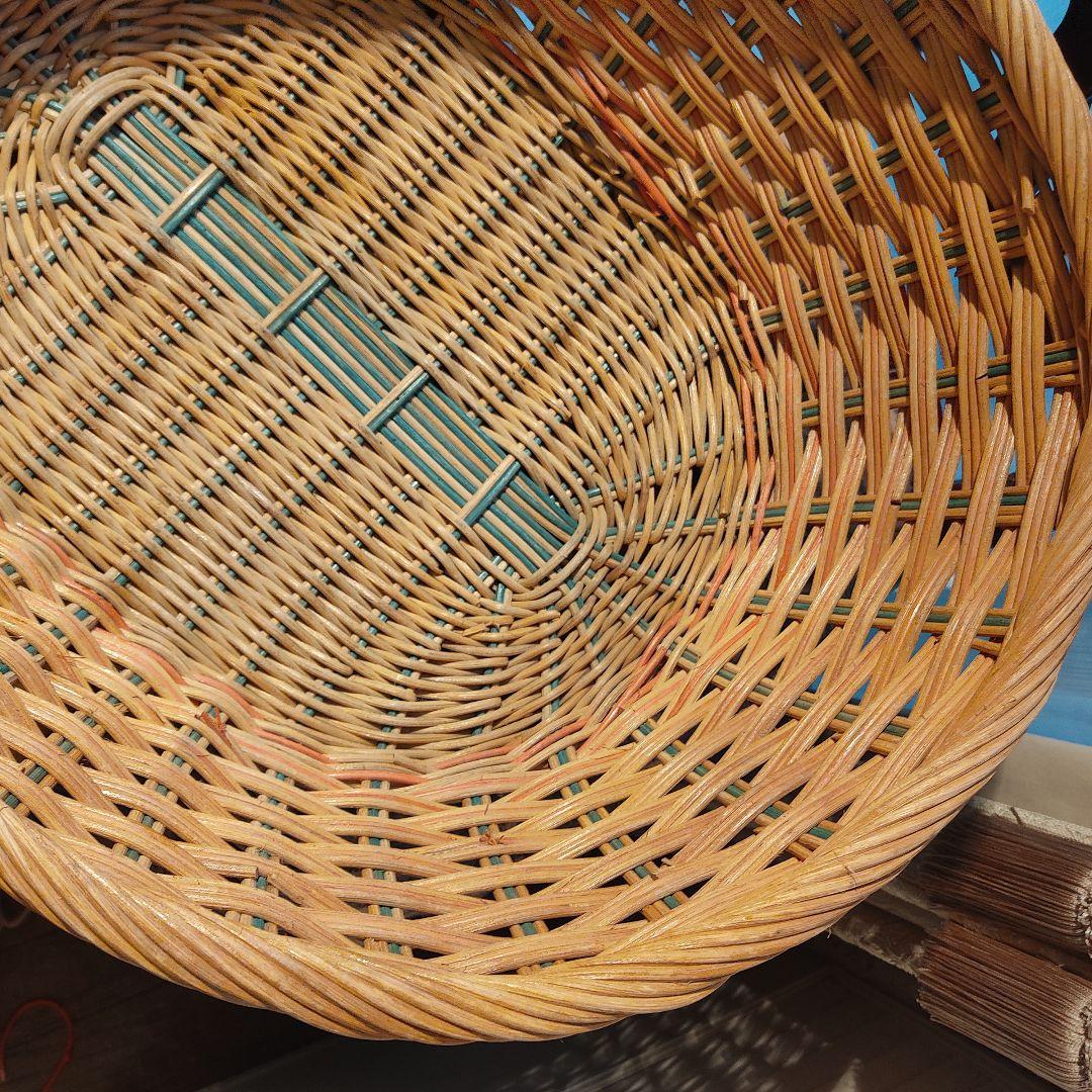 アンティーク　バスケット　楕円　オーバル　籐　　ラタン