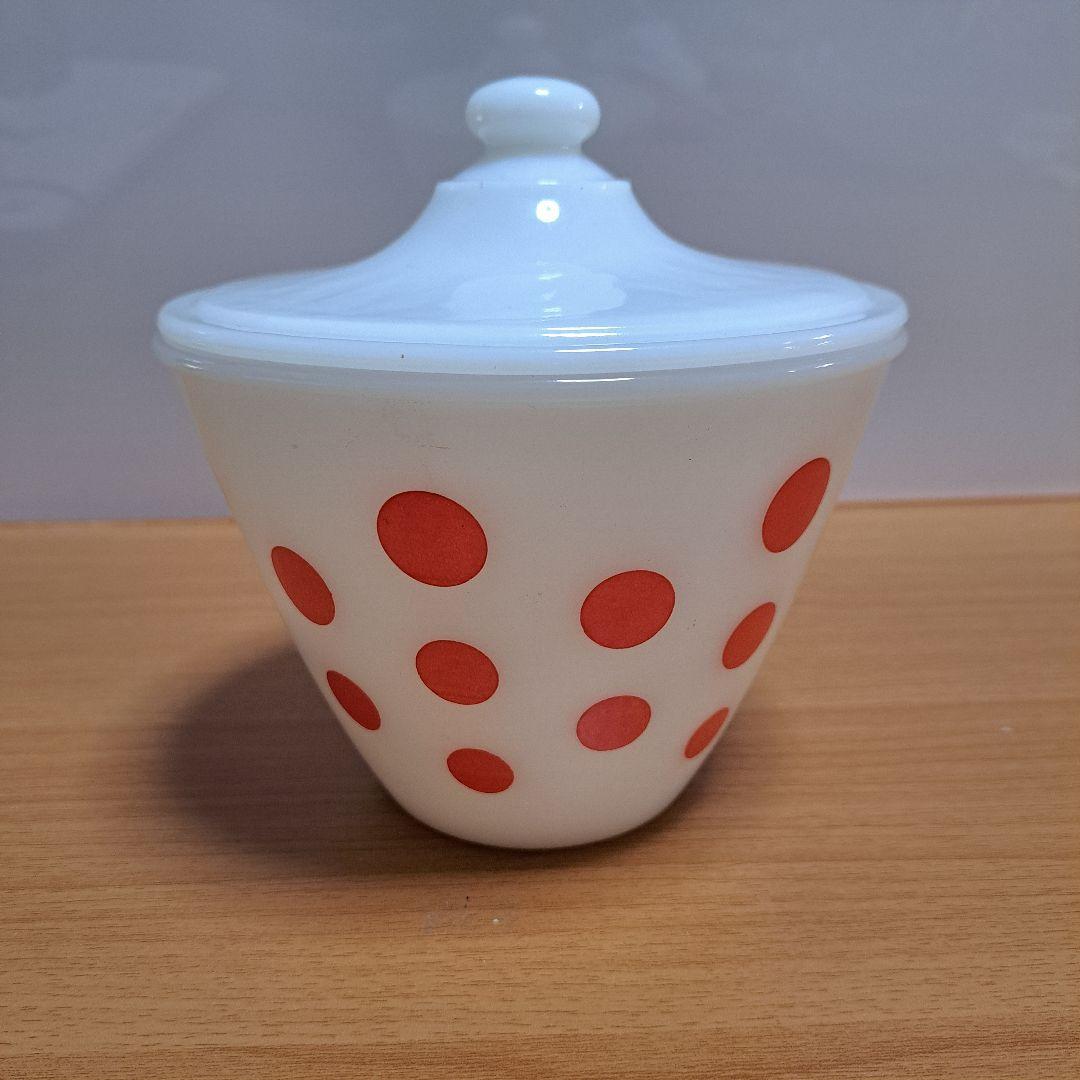 ファイヤーキング　Fire King　グリースジャー　ドット　赤　ヴィンテージ