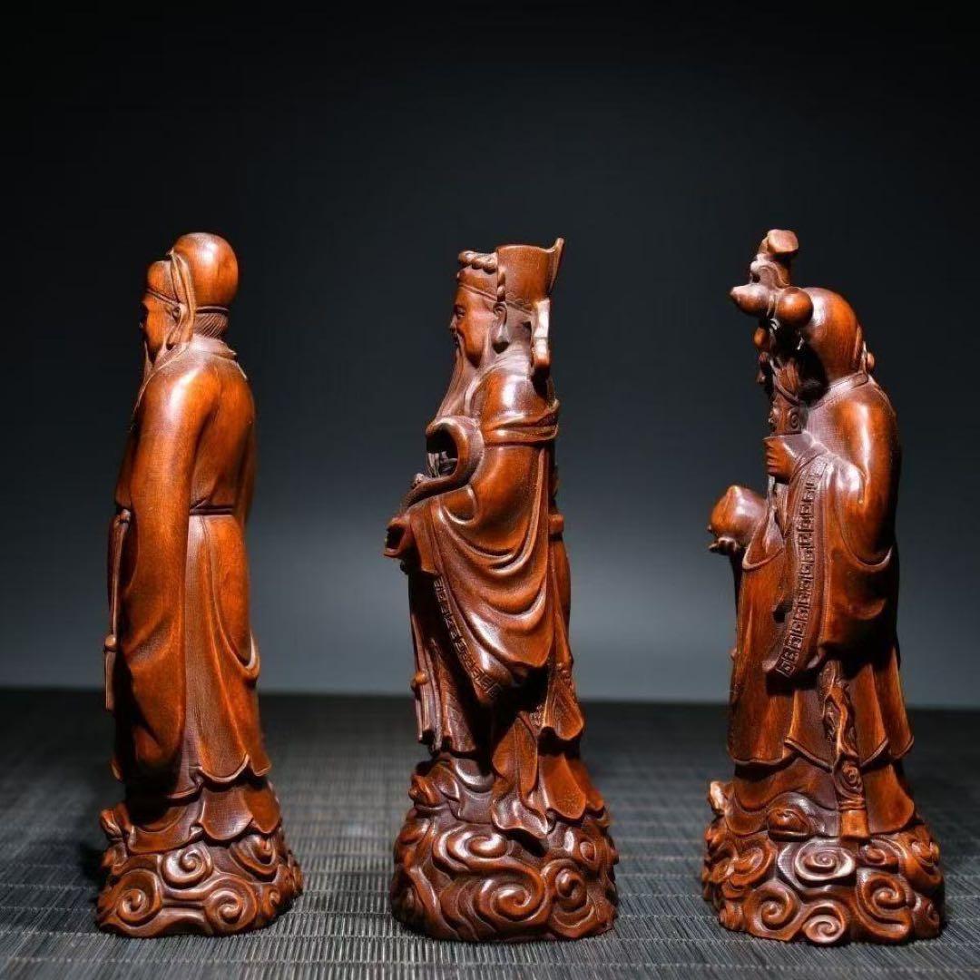 福禄寿 財神 三神セット 木彫風置物 招財進宝 金運アップ 長寿祈願 商売繁盛