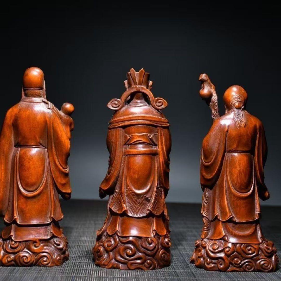 福禄寿 財神 三神セット 木彫風置物 招財進宝 金運アップ 長寿祈願 商売繁盛
