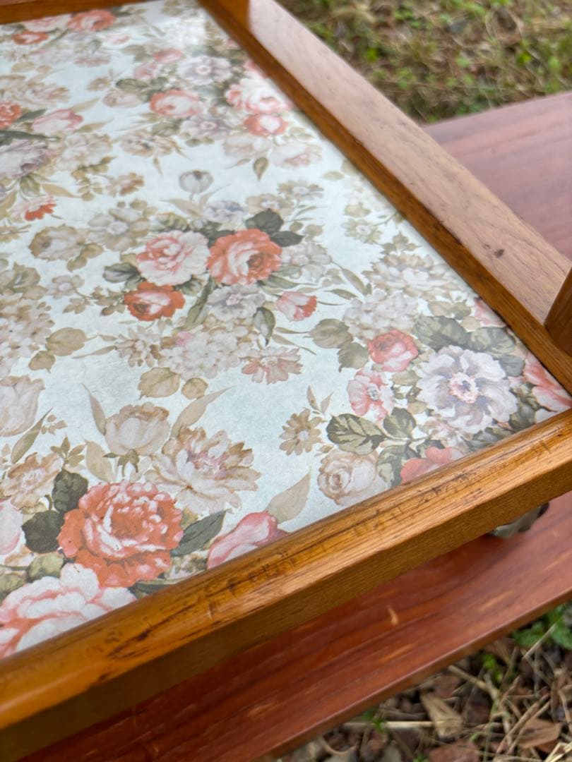 60〜70s 木製 2段式キッチンワゴン トローリーワゴン　花柄 昭和レトロ