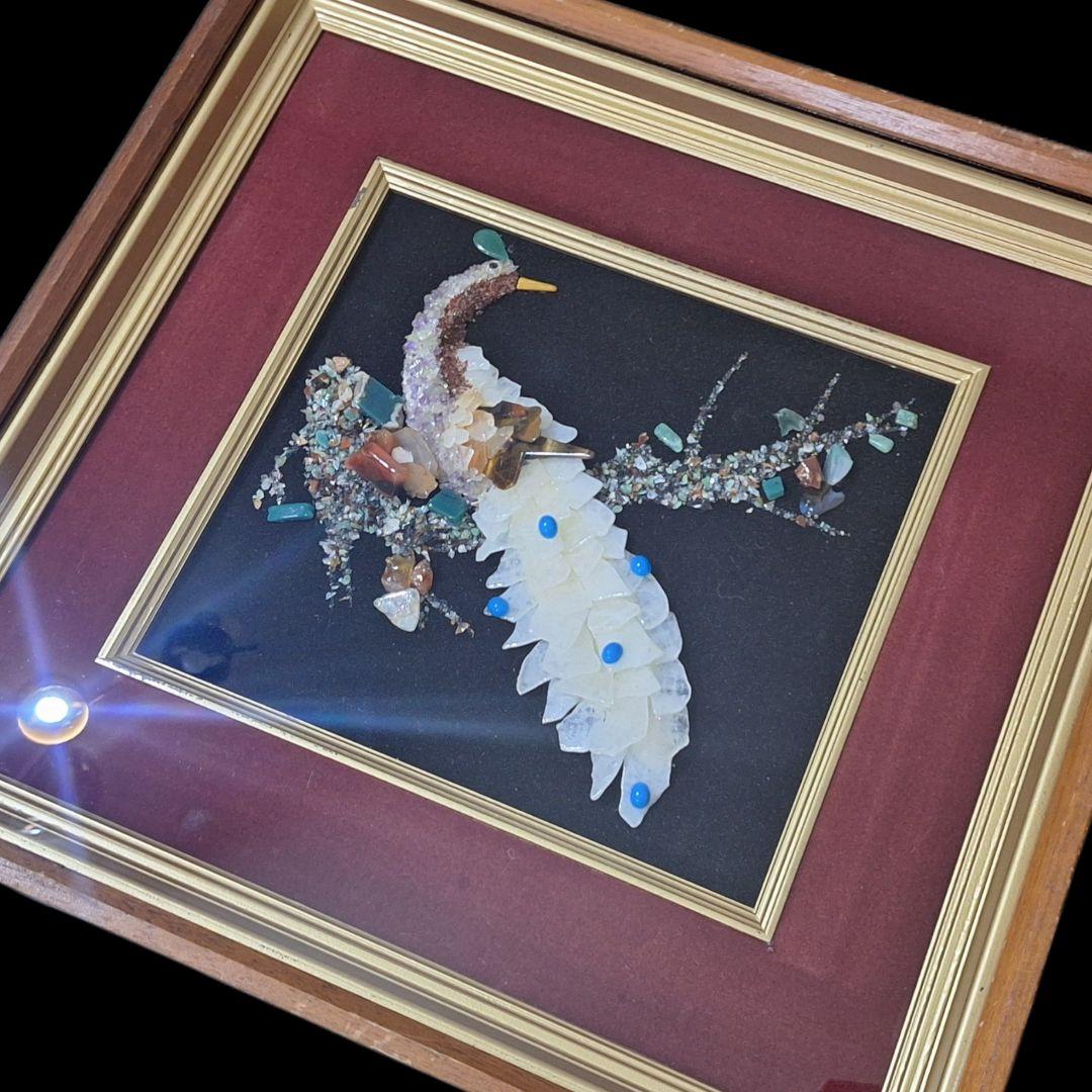 天然石モザイク 鳥 額装 宝石画 インテリアアート