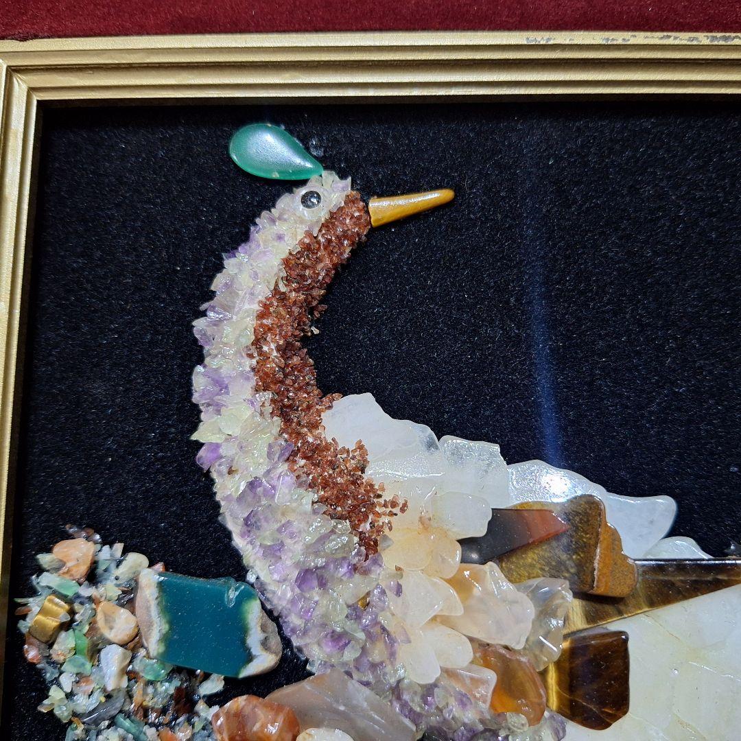 天然石モザイク 鳥 額装 宝石画 インテリアアート