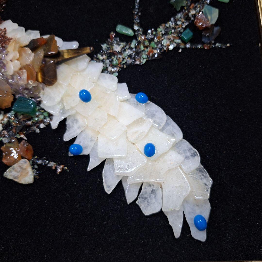 天然石モザイク 鳥 額装 宝石画 インテリアアート