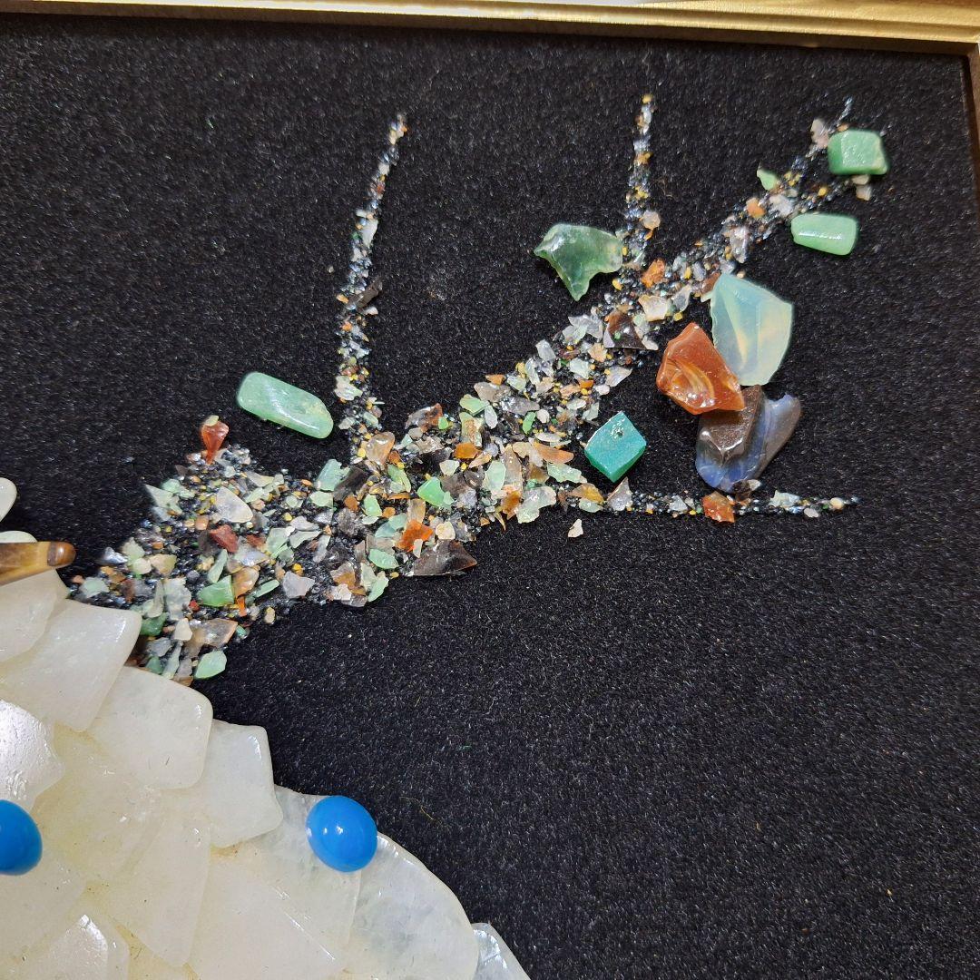天然石モザイク 鳥 額装 宝石画 インテリアアート