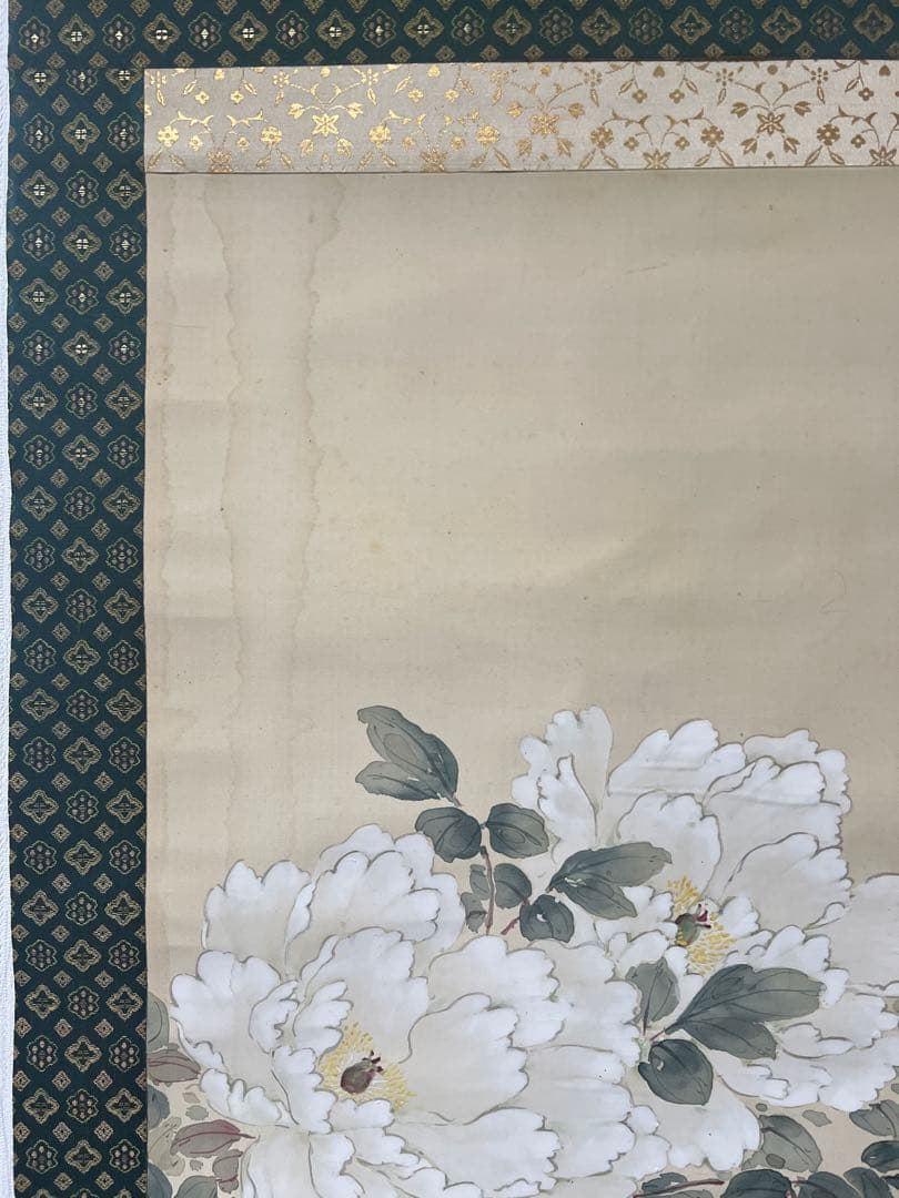 掛け軸　村上委山［牡丹之図］絹本　木箱付き！