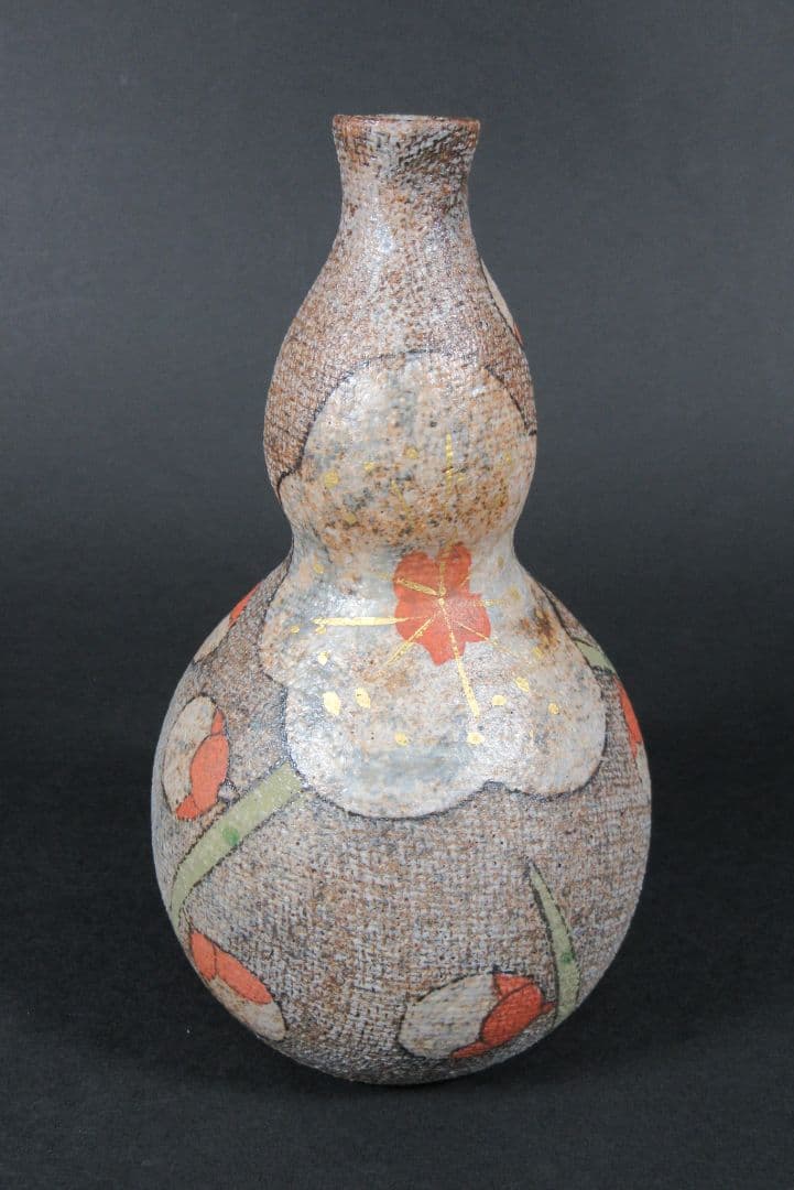 【伊藤東彦】（師）藤本能道！松井康成！。布目白梅文徳利（共箱、共布、栞コピー）。