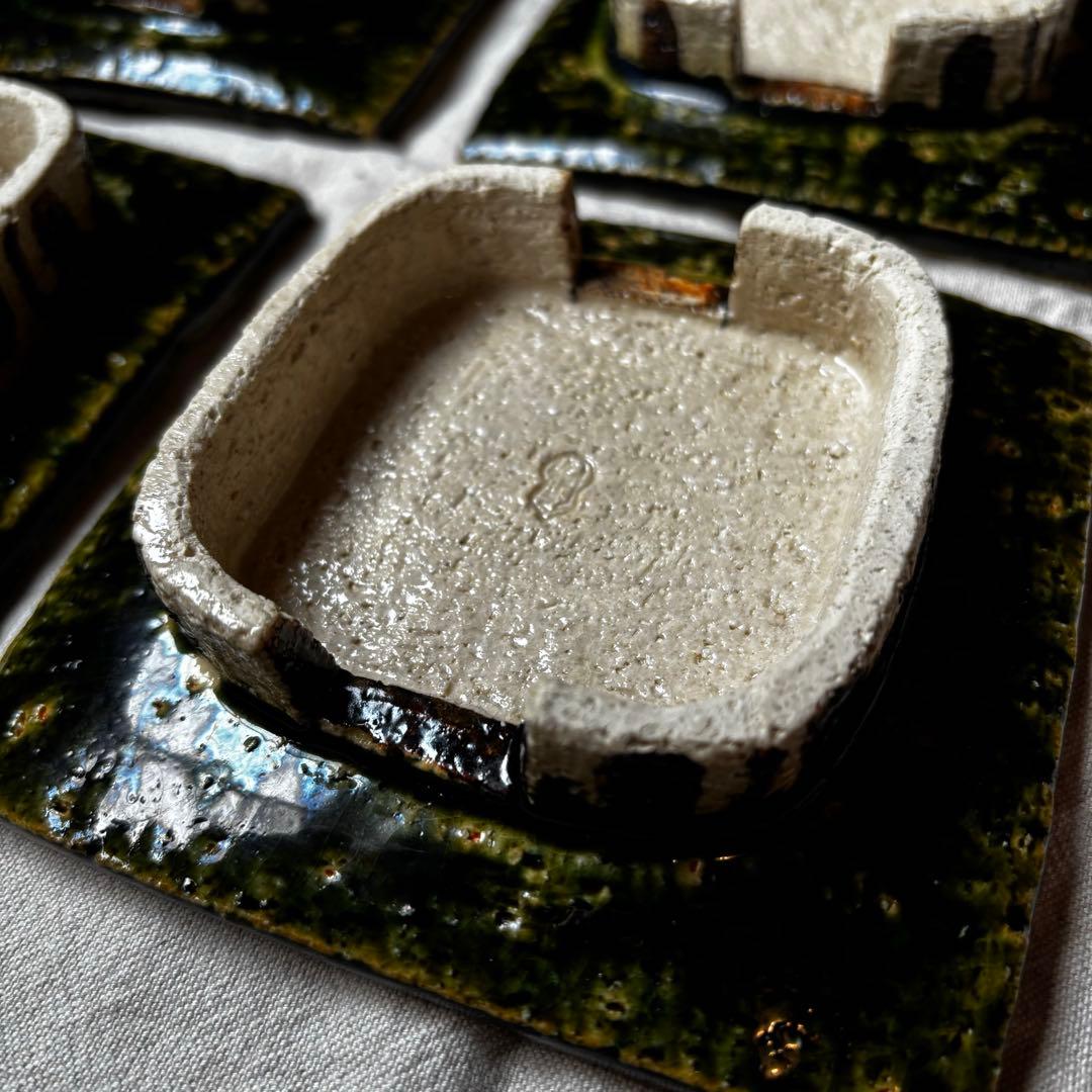 5点セット　角皿　正方形　うつわ　和食　日本料理　寿司　微湾曲天面　作家物　骨董