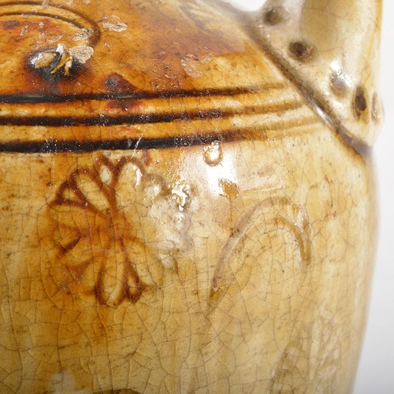 瀬戸焼　古瀬戸　黄瀬戸　灰釉印花菊文　手付水注　V　R6928