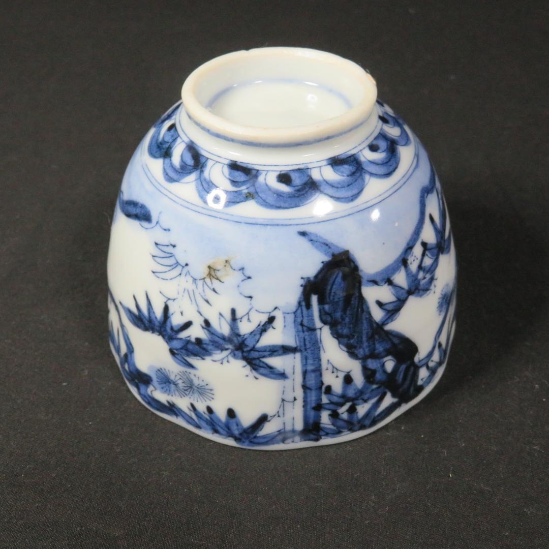 蕎麦猪口 染付印判 明治 大正 木箱 共箱 松竹梅 5客 向付