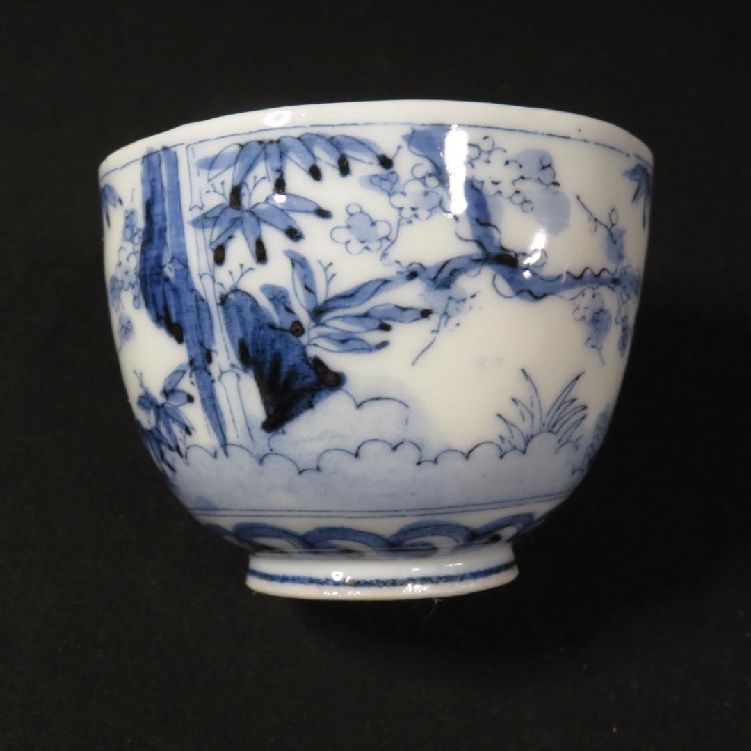 蕎麦猪口 染付印判 明治 大正 木箱 共箱 松竹梅 5客 向付