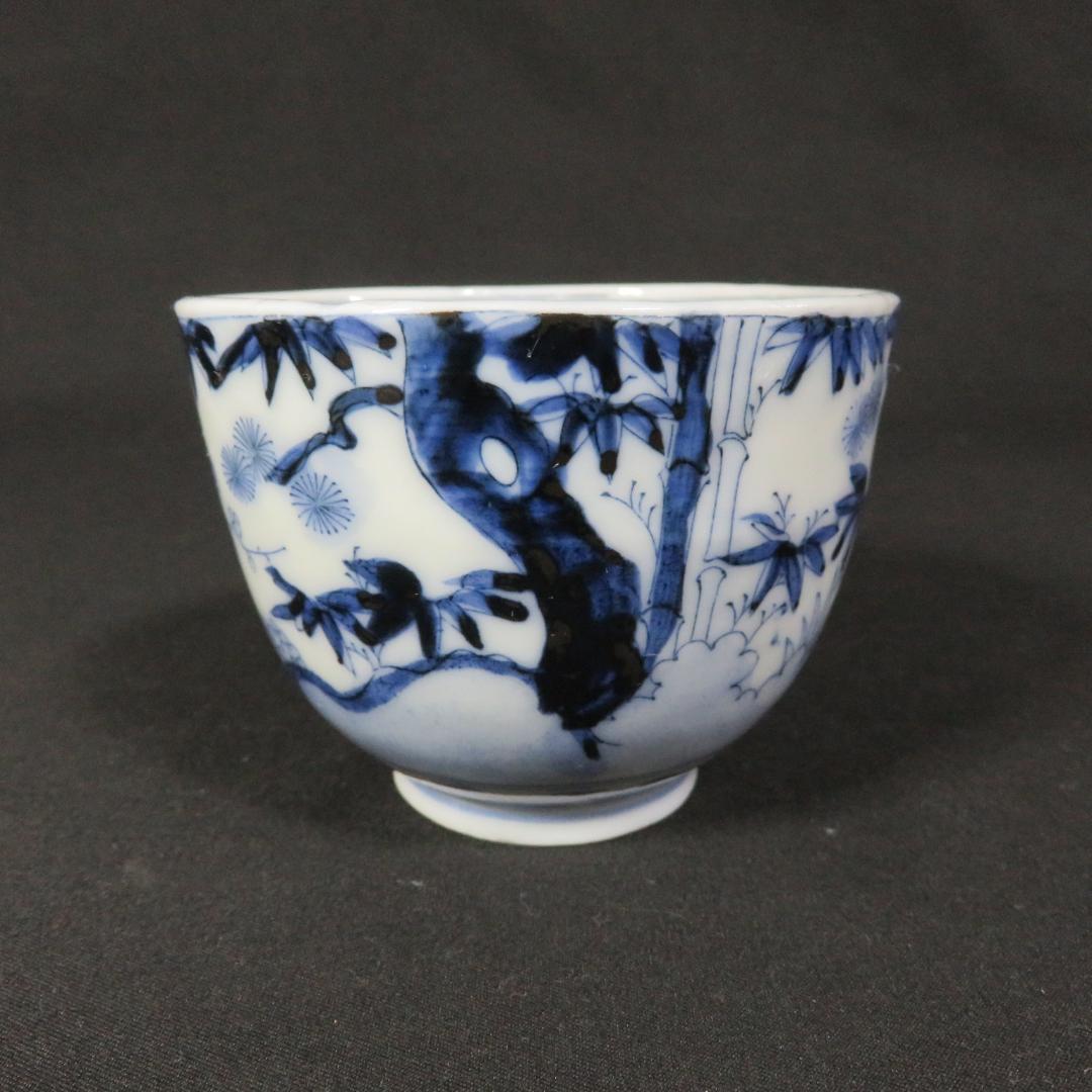 蕎麦猪口 染付印判 明治 大正 木箱 共箱 松竹梅 5客 向付