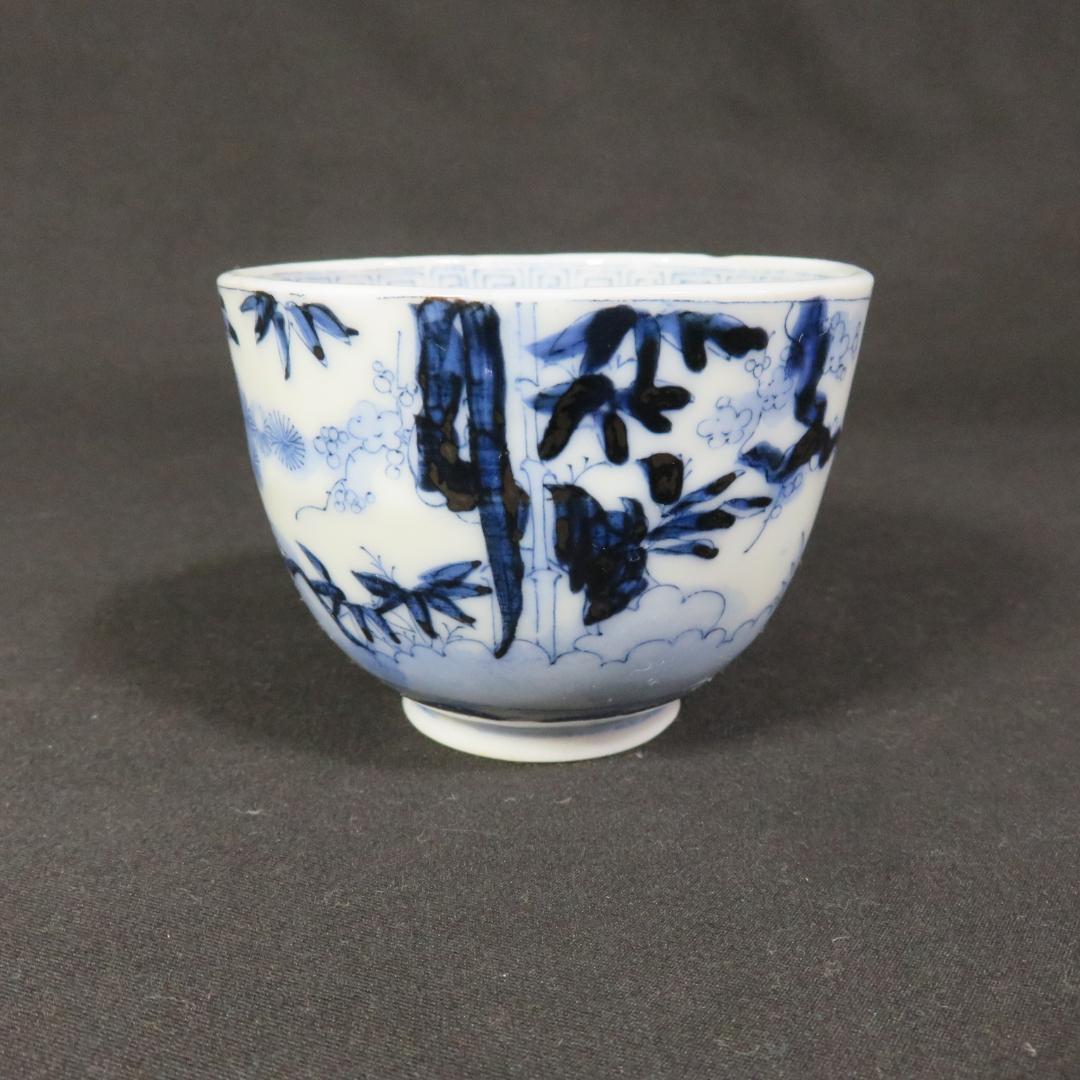 蕎麦猪口 染付印判 明治 大正 木箱 共箱 松竹梅 5客 向付