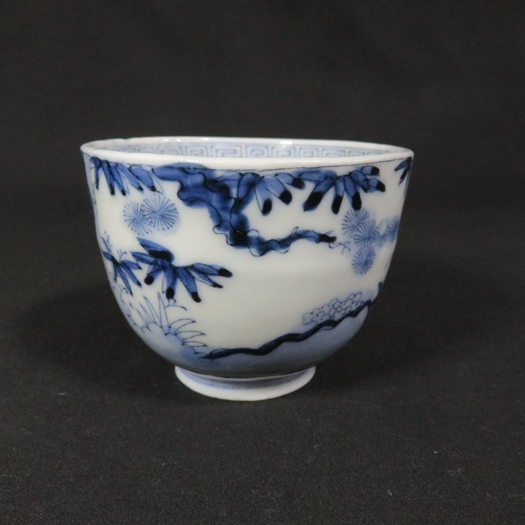 蕎麦猪口 染付印判 明治 大正 木箱 共箱 松竹梅 5客 向付